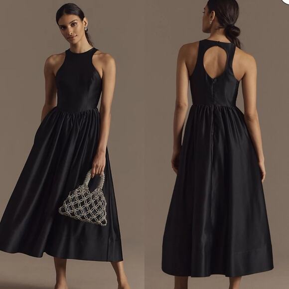 BHLDN Dresses & Skirts - NWT Anthropologie BHLDN Black Satin Cora Halter Fit and Flare Dress XS